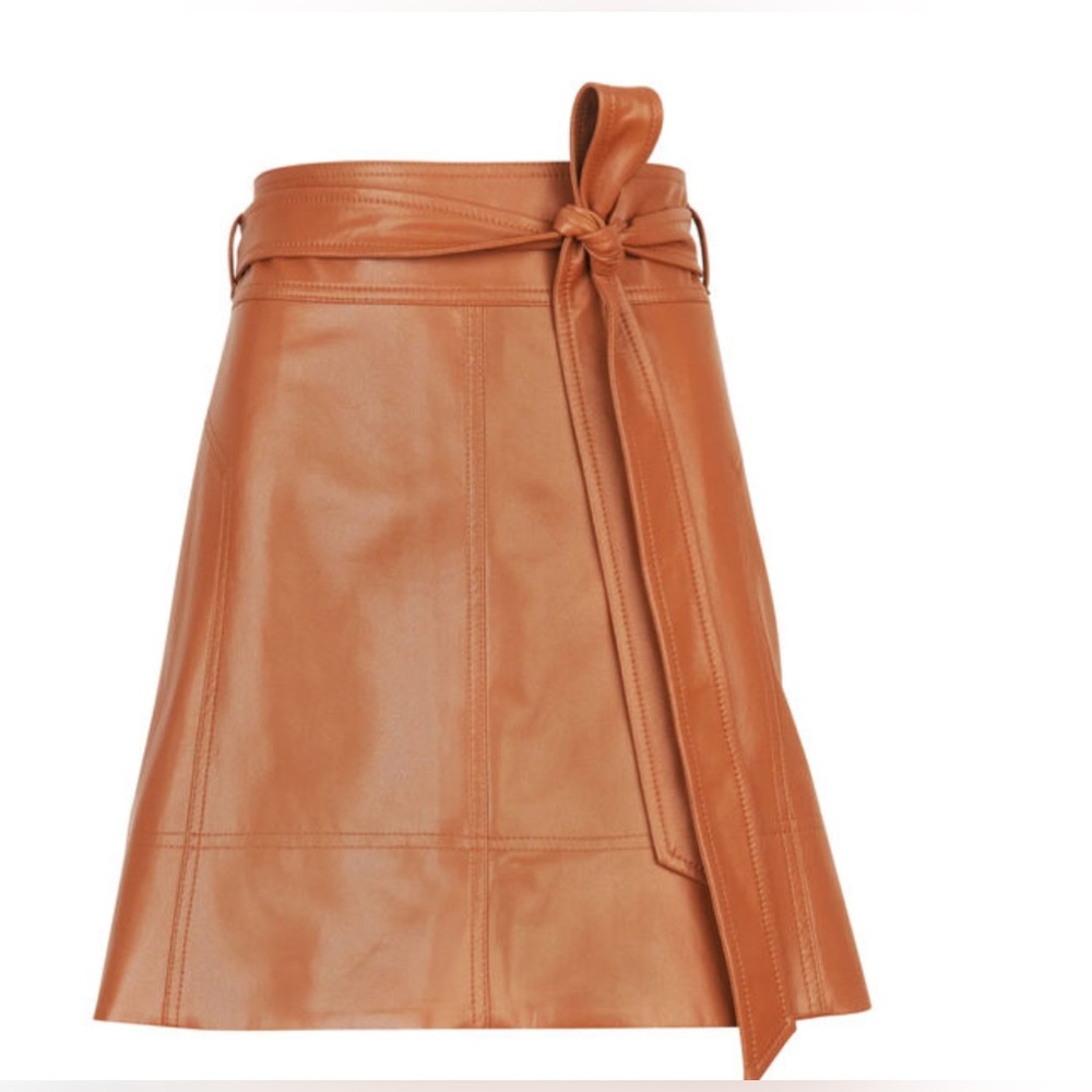 Tanya Taylor Courtney Vegan Leather Mini Skirt - Saddle, Size 6